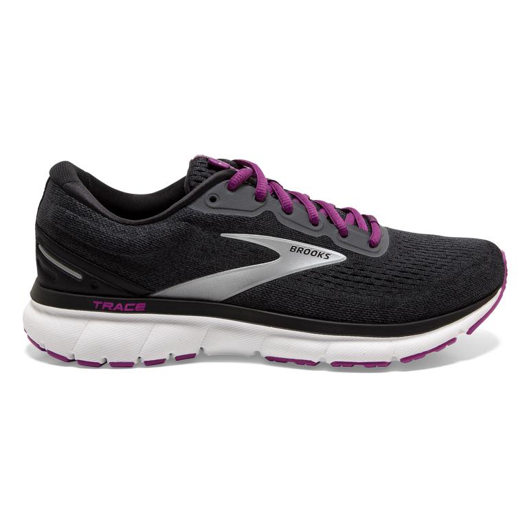 Brooks Womens Trace Adaptive Road Running Shoes - Ebony/Black/Wood Violet/Purple (207934-JFW)